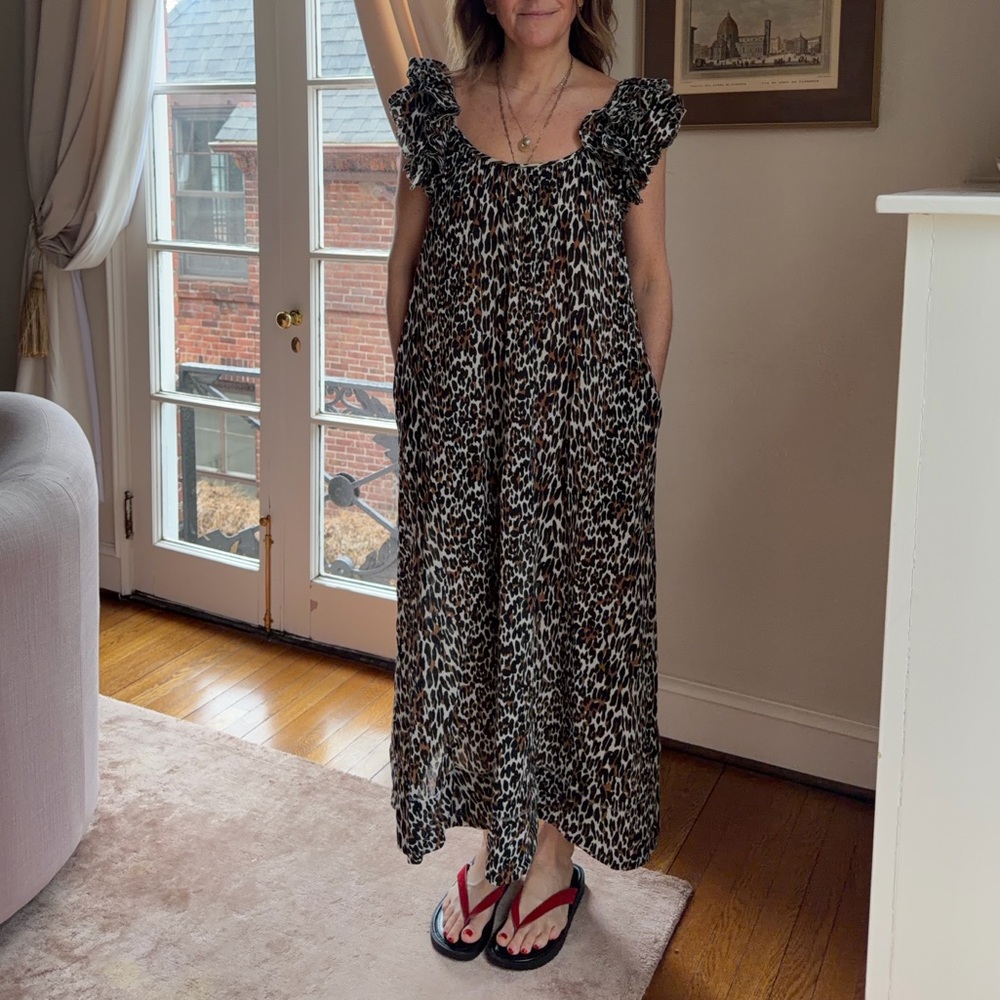 The Great brand Leopard Print Ruffle-Sleeve Women's Dress - Black/Brown